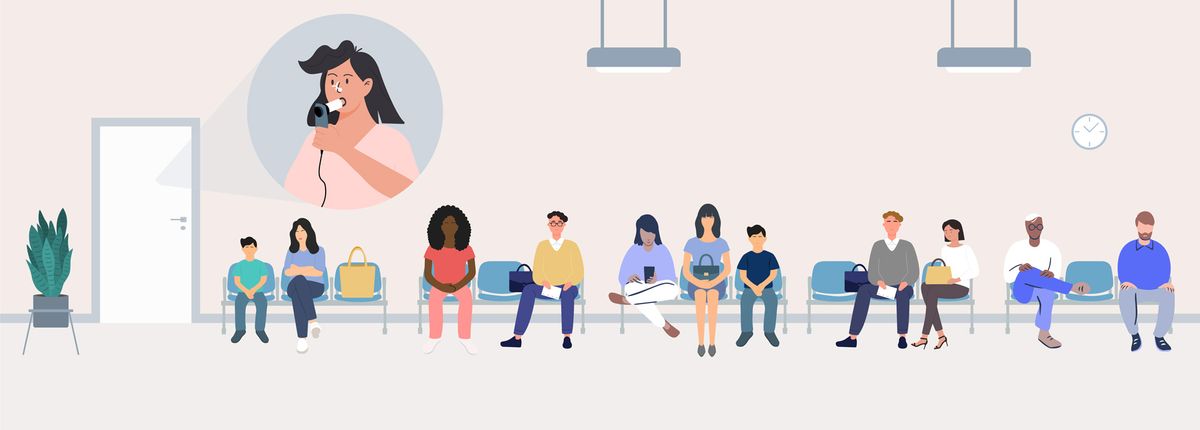 Visual representation of the Friedman test example, 12 test subjects undergoing a pulmonary function test. Eleven test subjects waiting in a waiting room while the twelfth test subject performs a pulmonary function test.