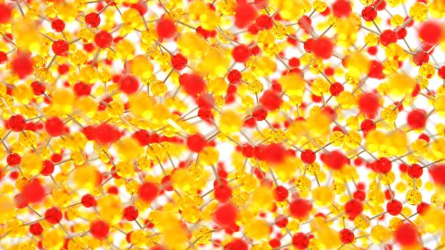 Atoms in red and yellow linked together in a lattice.