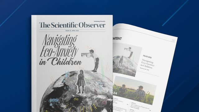 Front cover and inside page of Issue 35 of The Scientific Observer.